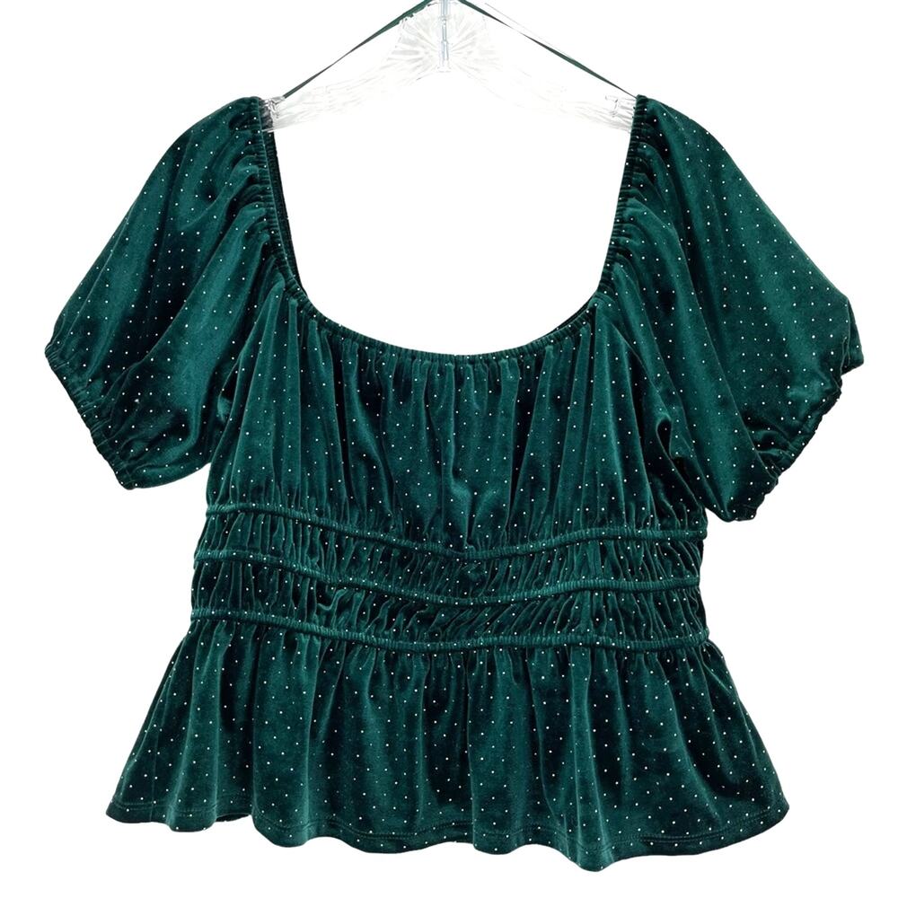 NWT Short Puff Green Velvet Top Silver Dots Sz XLG Whimsigoth Fairy Babydoll